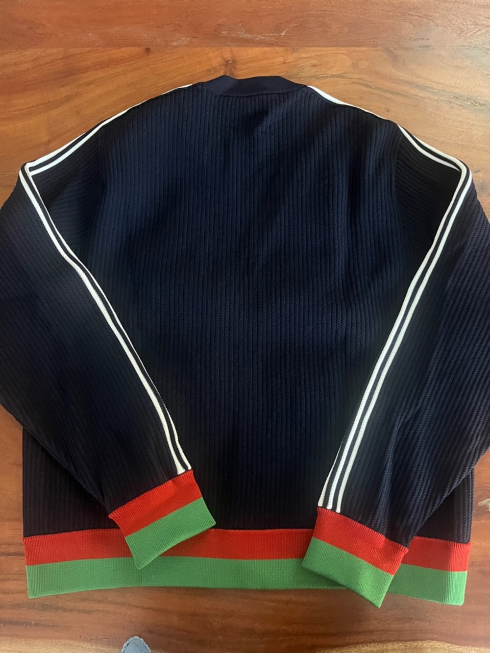 Gucci x Adidas Navy Cardigan with Red & Green Hem and White Shoulder Stripes - Picture 10 of 11